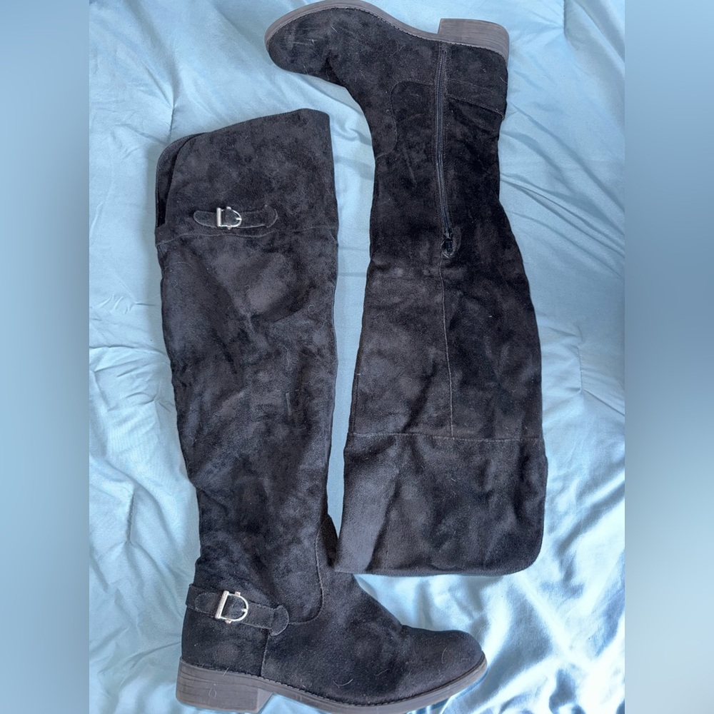 Black Suede Knee-High Boots
